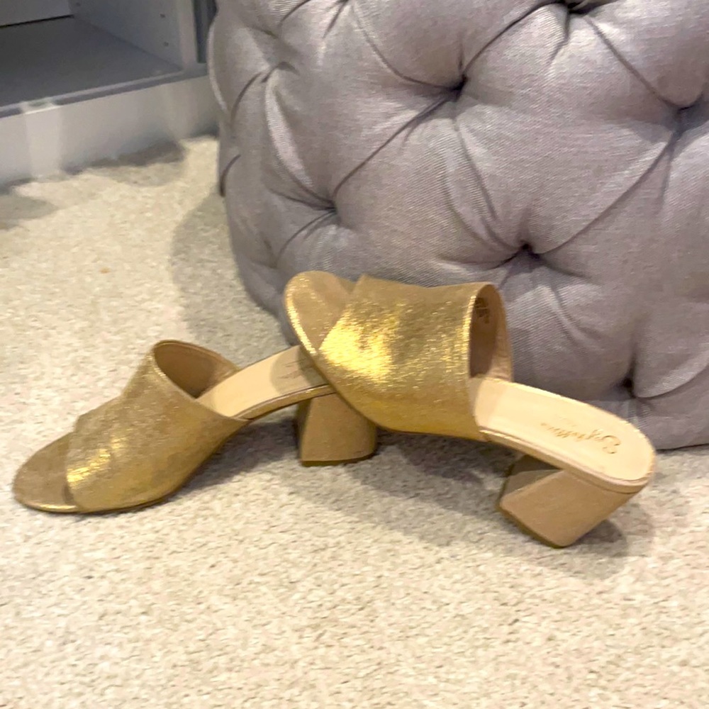 Seychelles Gold Block Heel Leather Mules